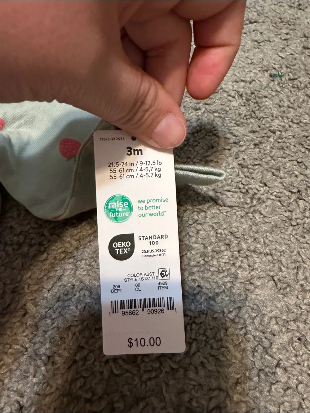 Carter's Mint Green Strawberry Print Long-Sleeve One-Piece